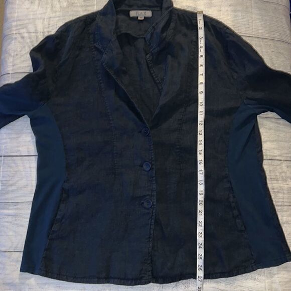 Flax Navy Linen 3 Button Blazer Jacket Lagenlook sz M Medium Pockets - Picture 6 of 8